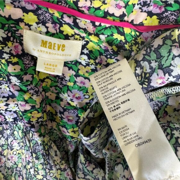 Anthropologie Maeve Ashleigh Floral Puff Sleeved Ties Button Down Oversize Top L - Picture 12 of 16